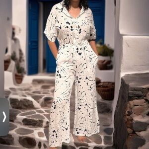 Puro Linen paint splatter design jumpsuit one size fits most, 100% linen